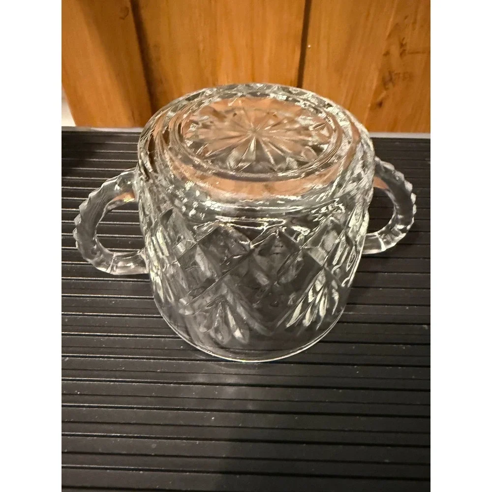 Vintage Anchor Hocking Pressed Glass  EAPC Open Sugar Bowl Diamond‎ Point Fan